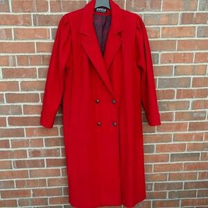 Women's Red Double-Breasted wool trench Coat